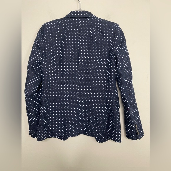 J. Crew Pure Linen Regent Career Blazer in Navy Polka Dots Office Business Sz 00 - Picture 9 of 12